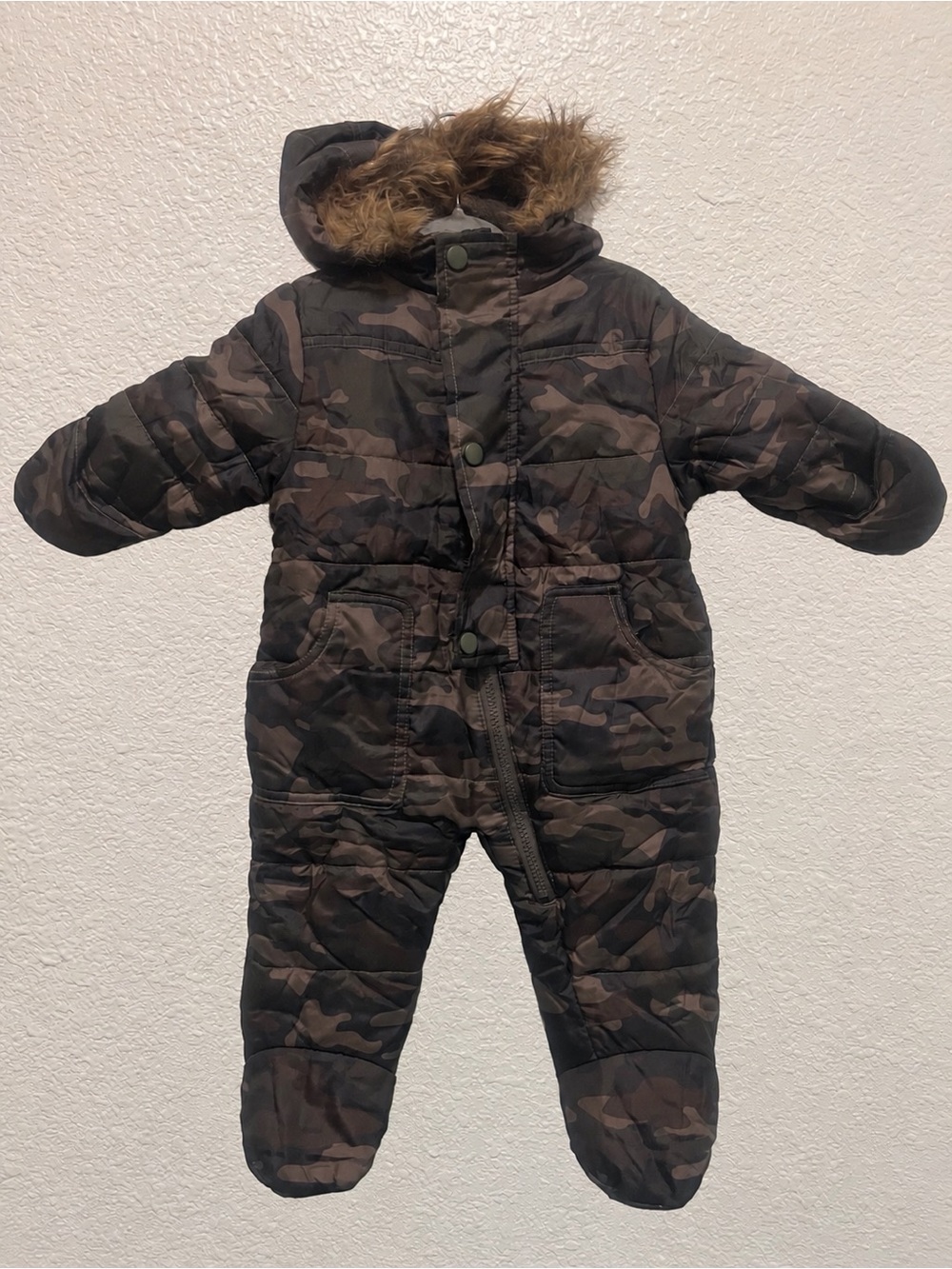 Rothschild Kids Camo Puffer Snowsuit with Faux Fur Hood - Brown & Black